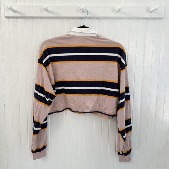 BDG Urban Outfitters Long Sleeve Striped Cropped Collared Top - Picture 2 of 3